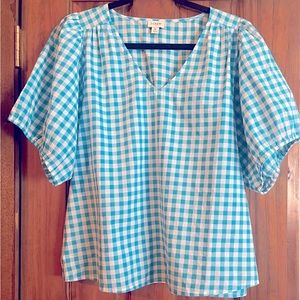 J Crew XL blue and white gingham top